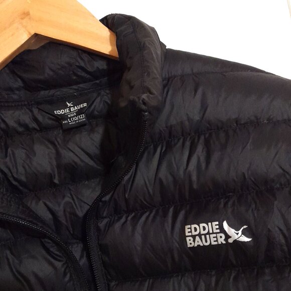 Packable 650 Fill Eddie Bauer Boy's Black Puffer Coat sz 10/12 - Picture 1 of 6